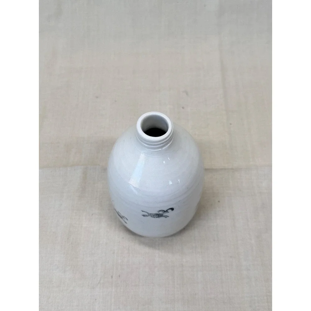 Mini Pottery Bottle Vase Blue White Ceramic Vessel Primitive Country Shelf Decor